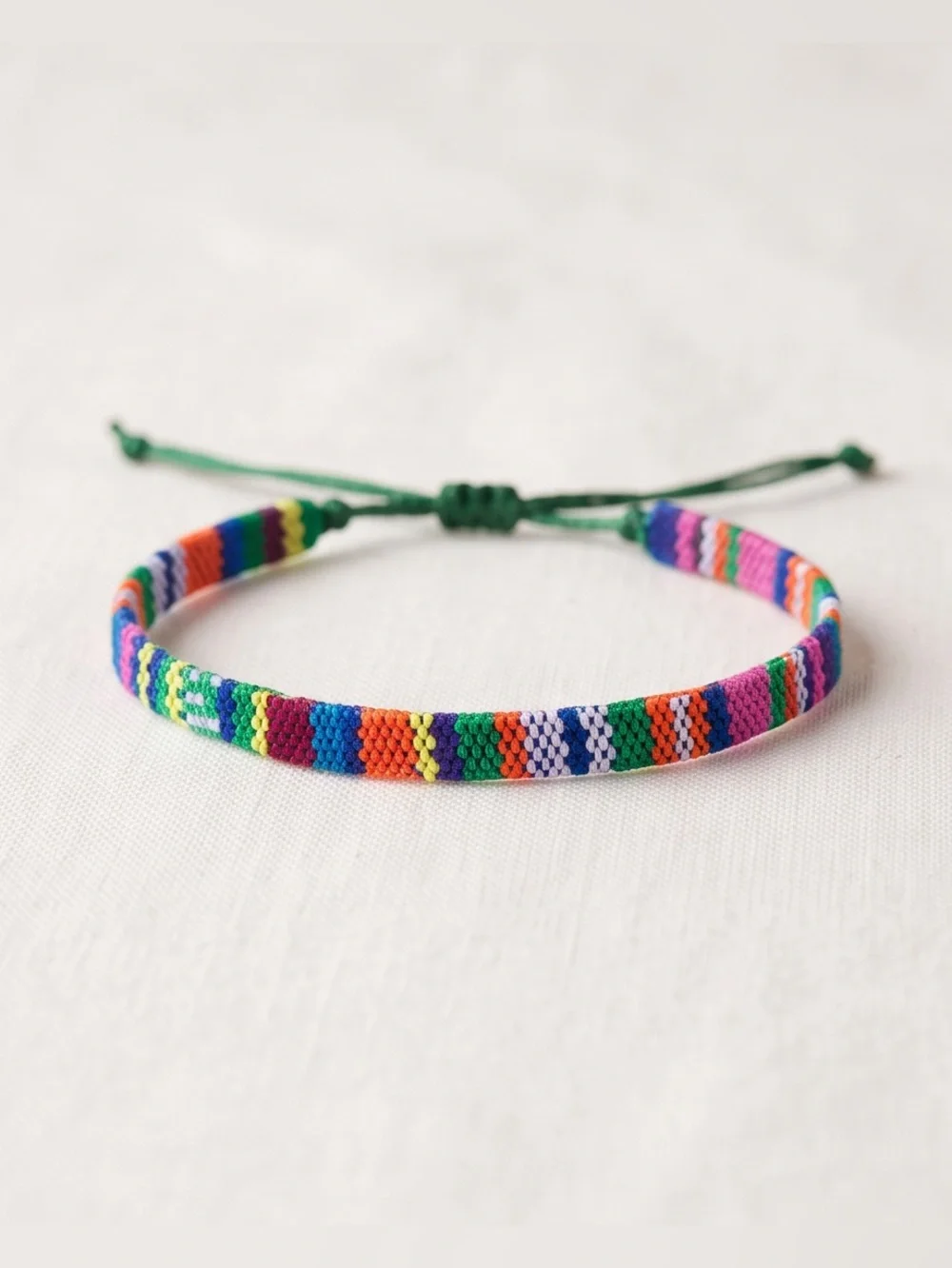 Adjustable Multicolor Woven Friendship Bracelet in Green Accent